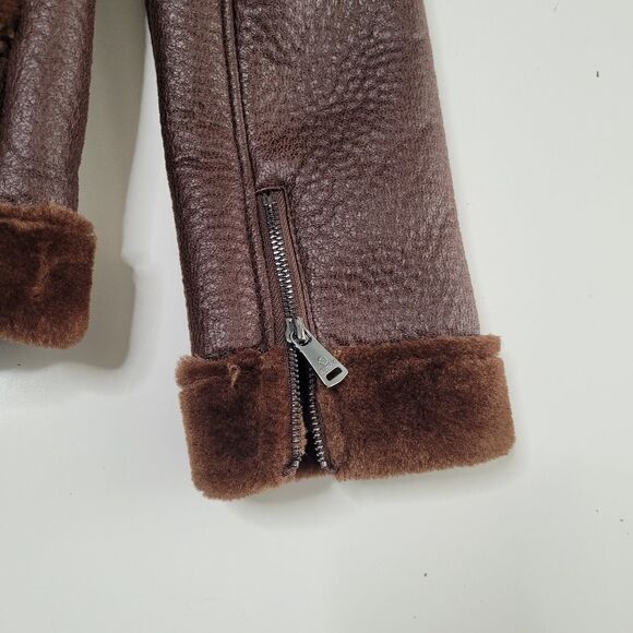 NEW BERNARDO SHEARLING FAUX LEATHER SOFT BROWN AVIATOR COAT JACKET XS SMALL NWT - Picture 10 of 16